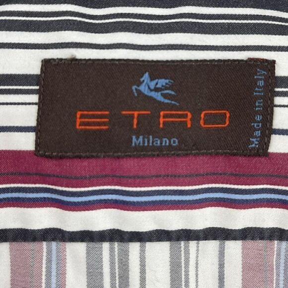 Etro Milano Button-Up Shirt Mens Size 42 (Medium) Multicolor Striped Italy - Picture 2 of 10